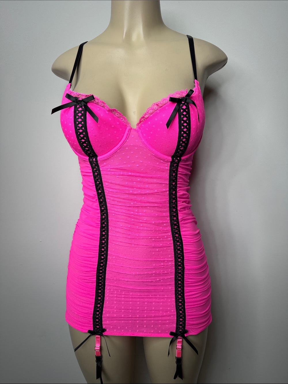 Victoria's Secret Sexy Little Things Neon Pink Lace-Trim Chemise